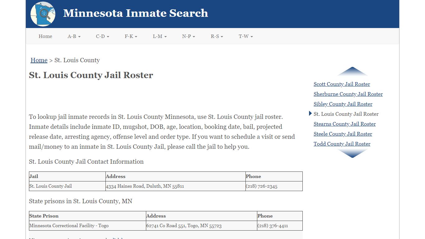 St. Louis County Jail Roster - Minnesota Inmate Search